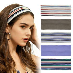 Aranya front view of five striped headbands showing organized sporty set and easy outfit matching