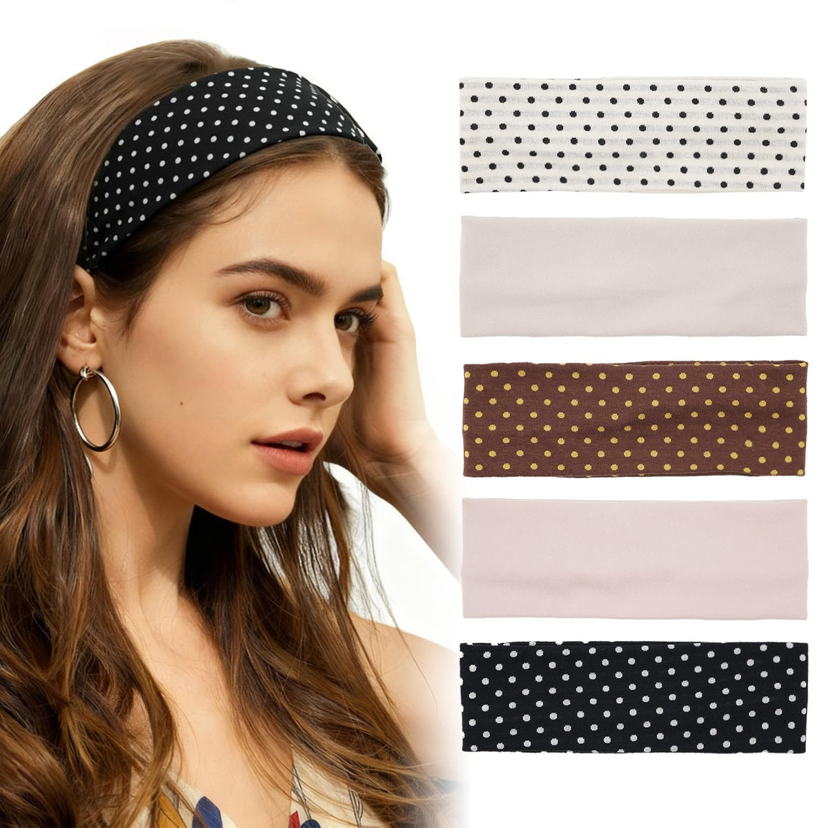 Aranya front packaging showing five polka dot headbands and stylish gift-ready set
