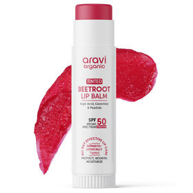 Aravi Organic front view of tinted lip balm showcasing compact travel-friendly stick