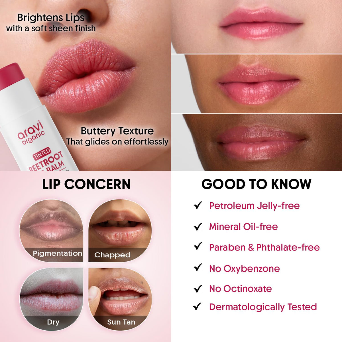 Aravi Organic close-up of glossy balm texture highlighting hydrating smooth finish
