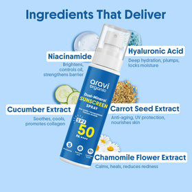 Label close-up with zinc oxide and titanium dioxide on Aravi Organic