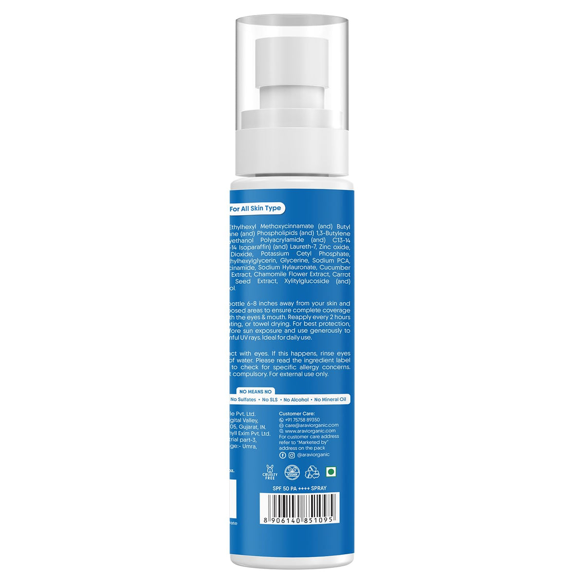 Recyclable bottle detail of Aravi Organic highlighting eco-conscious design