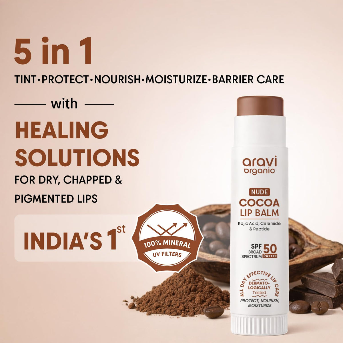 Aravi Organic close-up of balm texture highlighting glossy, hydrating sheen benefit