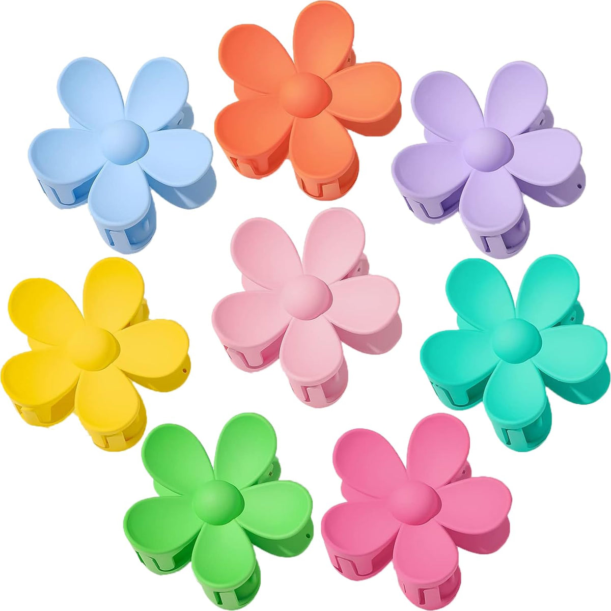 Arbogi front view of eight colorful flower clips showing variety and style