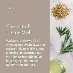 Archipelago Botanicals label detail showing ingredient highlights and botanical transparency benefit