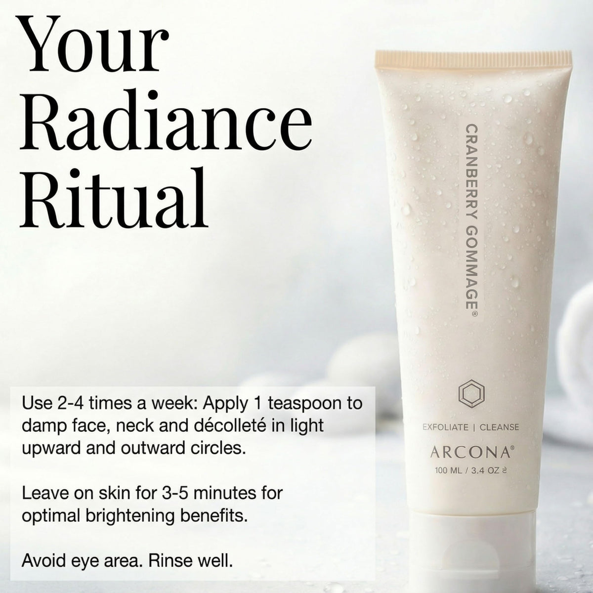 ARCONA cranberry gommage applied on hand demonstrating gommage action and exfoliating benefit