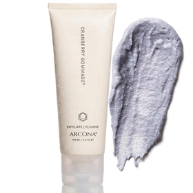 ARCONA cranberry gommage front packaging shows tube and brightening benefit