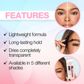 Ardell before-and-after comparison showing laminated, fuller-looking brows