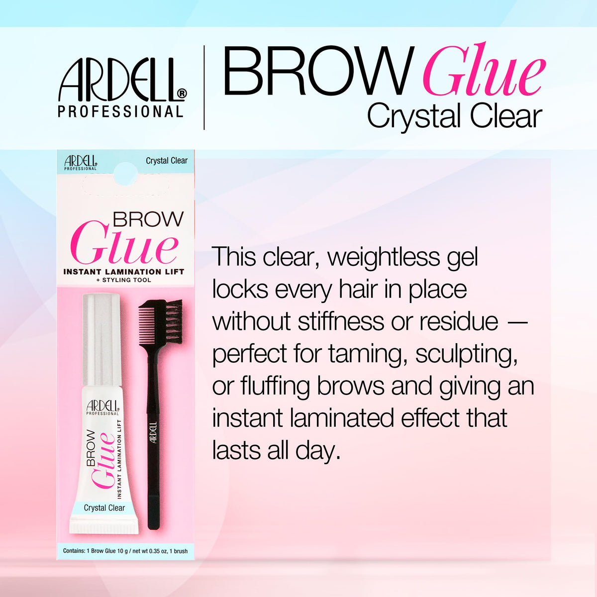 Ardell clear gel texture swatch illustrating smooth, non-flaky finish