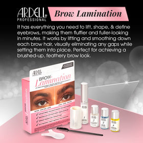 Ardell perming and setting bottles displayed, offering precise brow control