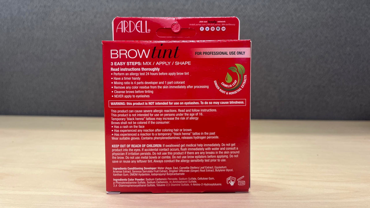 Ardell product label close-up showing ingredients and safe use information