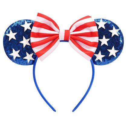 Ardorchid front view mouse ears headband shows flag design and instant festive look