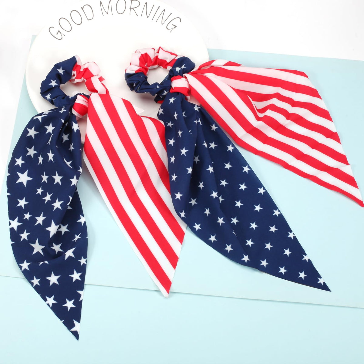 Ardorchid hair tie worn at backyard BBQ, patriotic accessory for events