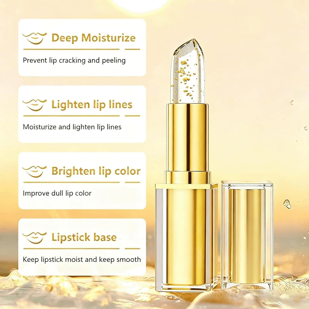 Areliaa lipstick gold case detail highlighting foil accents and smooth twist action — premium feel