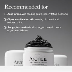 ARENCIA hand spreading cleanser demonstrating soft application and pore-clearing benefit