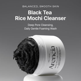 ARENCIA close-up of mochi-like cleanser texture showing gentle exfoliation benefit