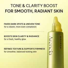 ARENCIA label close-up highlighting active ingredients and product benefits
