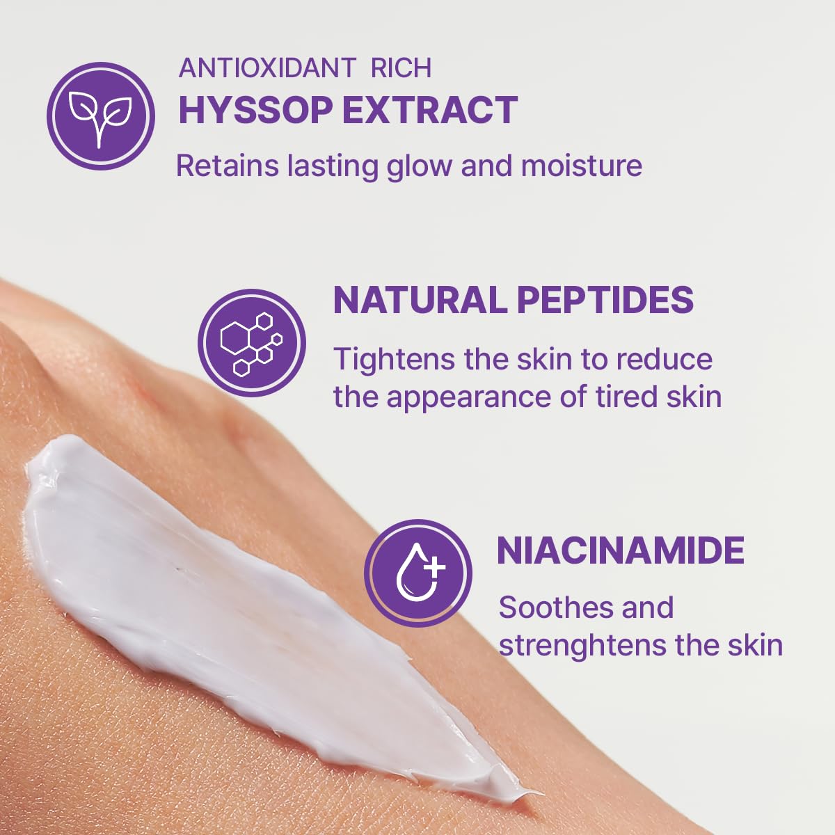 ARENCIA cream on fingers demonstrating easy spread and quick absorption benefit