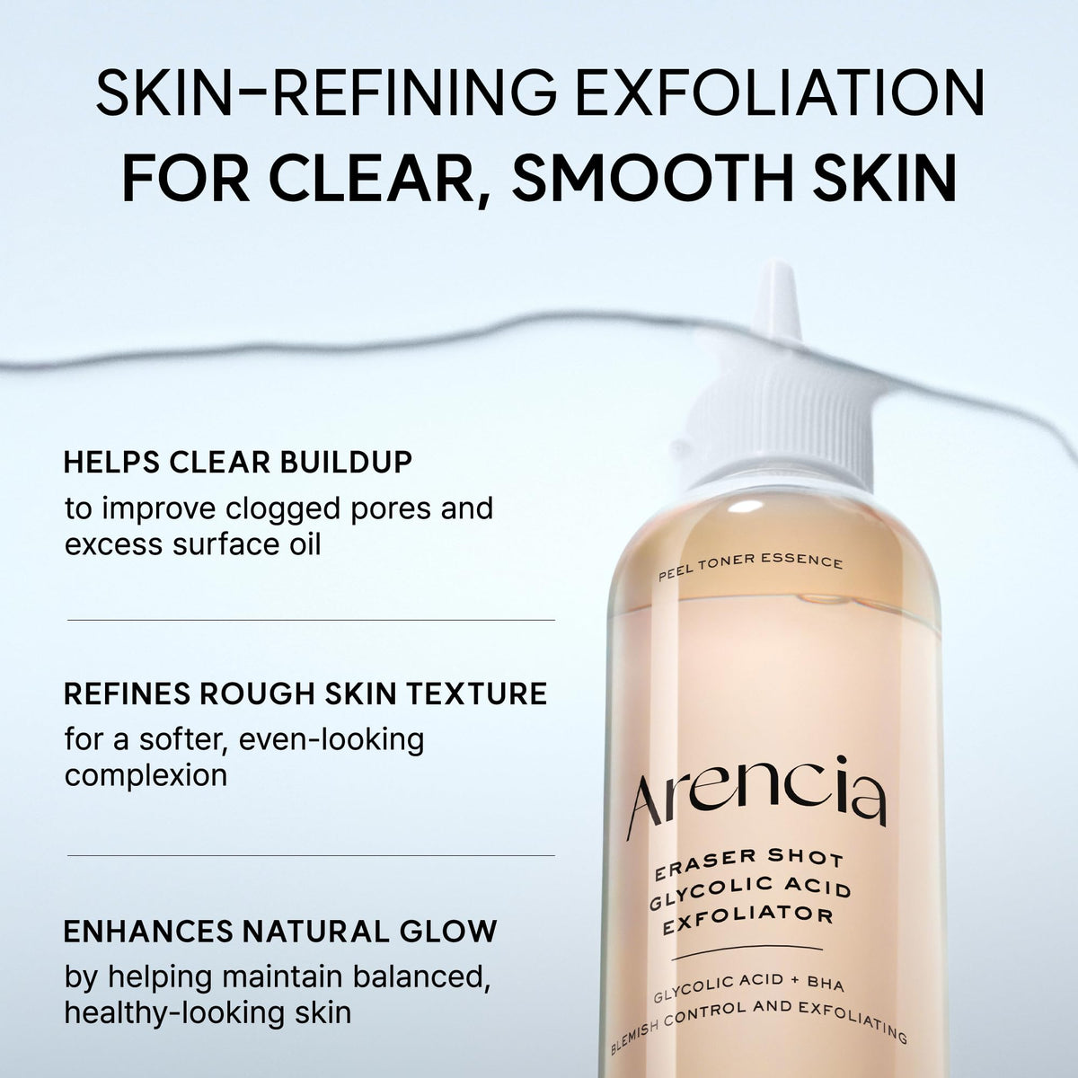 ARENCIA Erasor Shot close-up label showing active acids and benefit