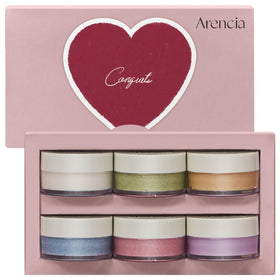 Arencia front packaging gift set showing elegant box and six jars, perfect present