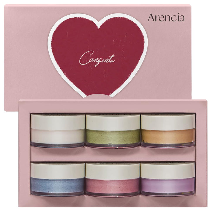 Arencia front packaging gift set showing elegant box and six jars, perfect present
