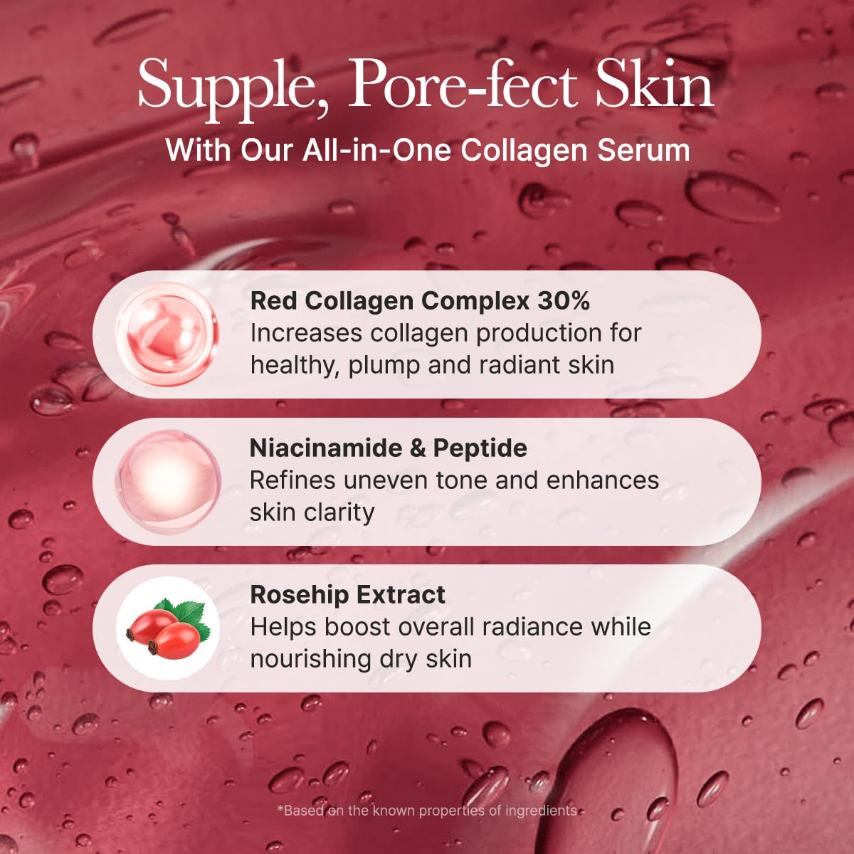 ARENCIA red collagen vial highlighting concentrated 30% collagen benefit