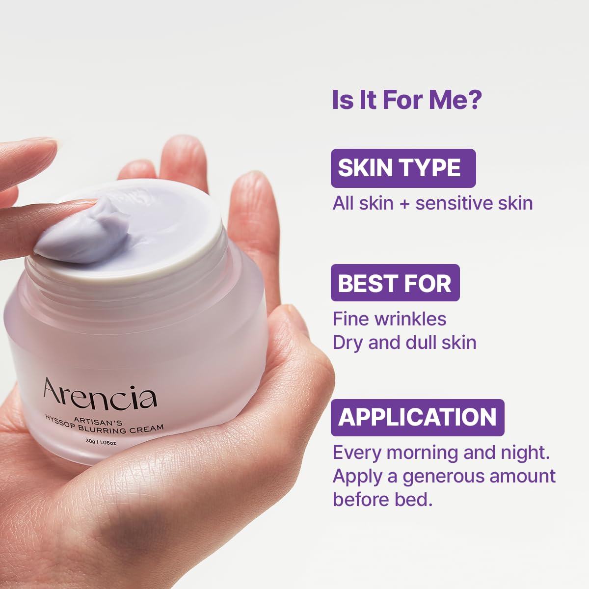 ARENCIA ingredient label closeup showing key actives for skin support