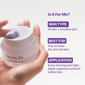 ARENCIA ingredient label closeup showing key actives for skin support