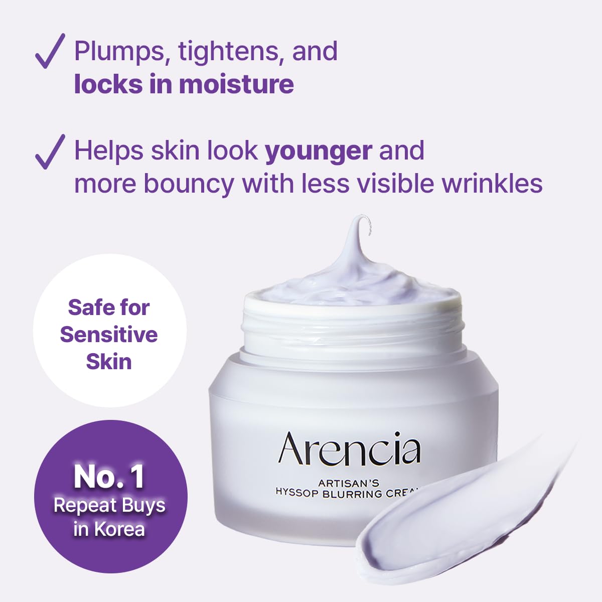 ARENCIA jar held in hand showing size scale and travel-friendly benefit
