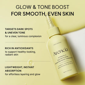 ARENCIA label closeup displaying key ingredients for brightening support