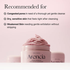 ARENCIA label close-up revealing 34 natural extracts and moisture-support benefit