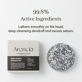 ARENCIA shampoo bar top-down view revealing compact shape and durable finish, travel benefit