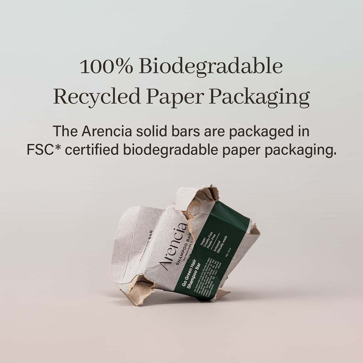 ARENCIA packaging label with ingredient list highlighting natural, vegan formulation benefit