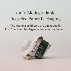 ARENCIA packaging label with ingredient list highlighting natural, vegan formulation benefit