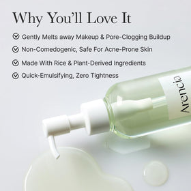 ARENCIA oil droplet close-up highlighting lightweight, non-comedogenic oils