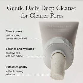 ARENCIA pouring cleanser onto hand to show thick, spreadable consistency and control