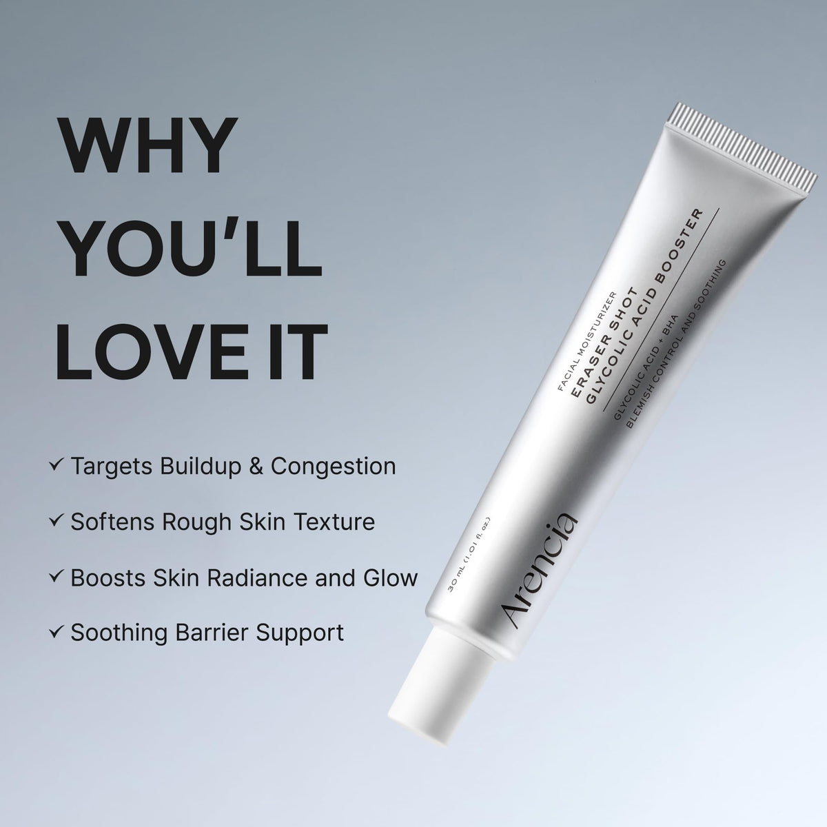 ARENCIA serum droplet dispensed from pump demonstrating lightweight texture