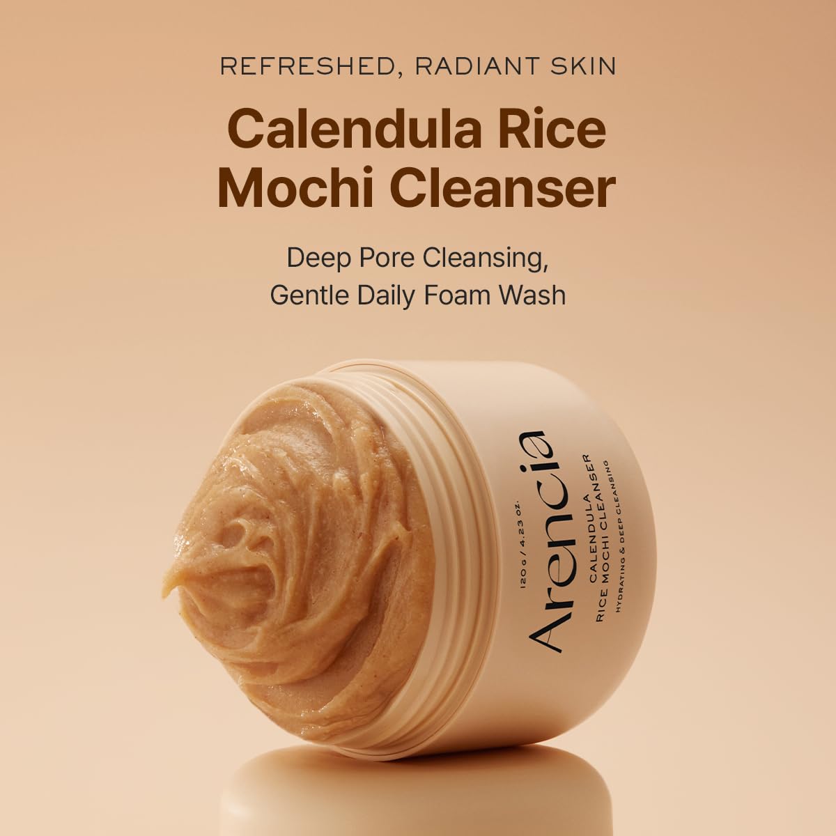 ARENCIA close-up of creamy mochi texture for gentle exfoliation benefit
