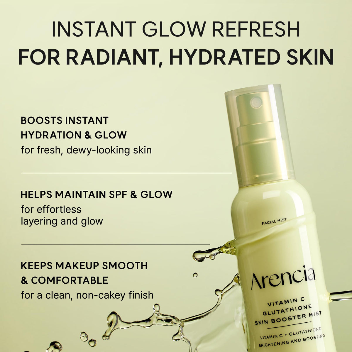 ARENCIA texture droplet on skin demonstrating lightweight moisture