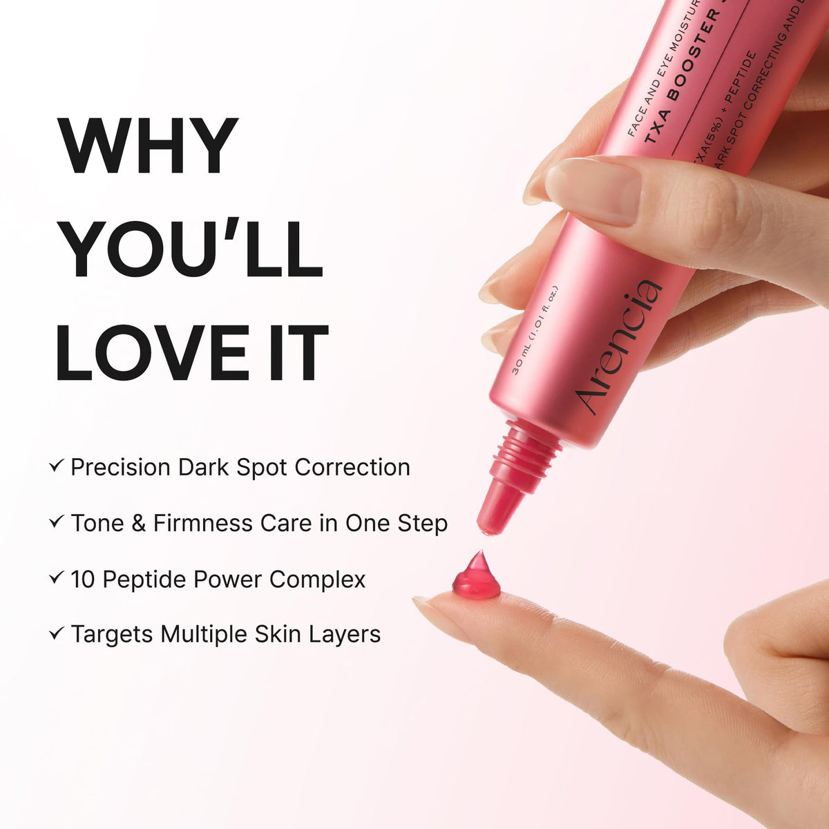 ARENCIA texture serum drop demonstrating lightweight feel and hydration