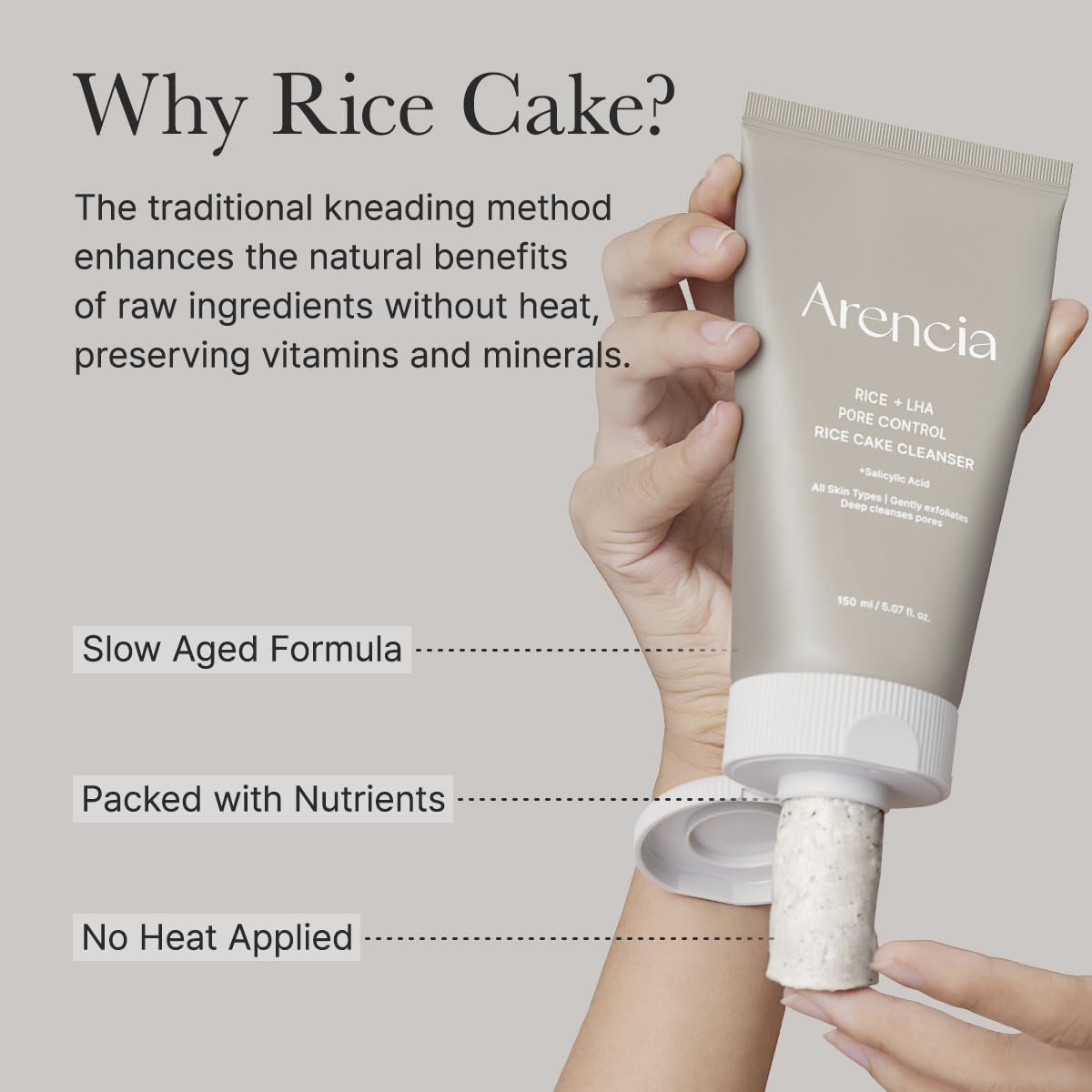 ARENCIA model applying cleanser to face to show gentle lathering and removal