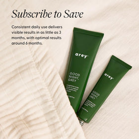 Arey eco-friendly packaging detail showing clean formula and sustainability benefit