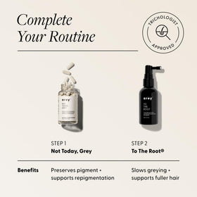 Arey bottle beside ruler to show one-month size and travel-friendly benefit