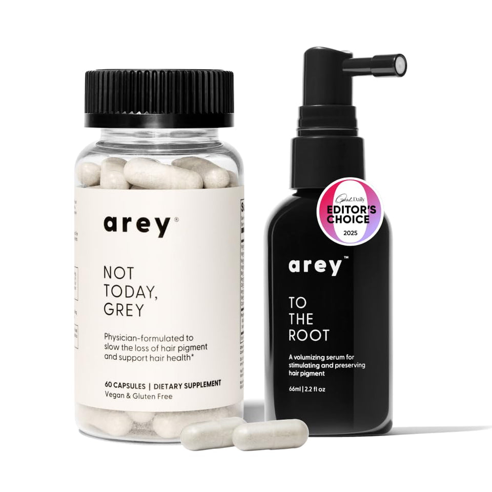Arey front packaging showing the anti-grey system and benefits