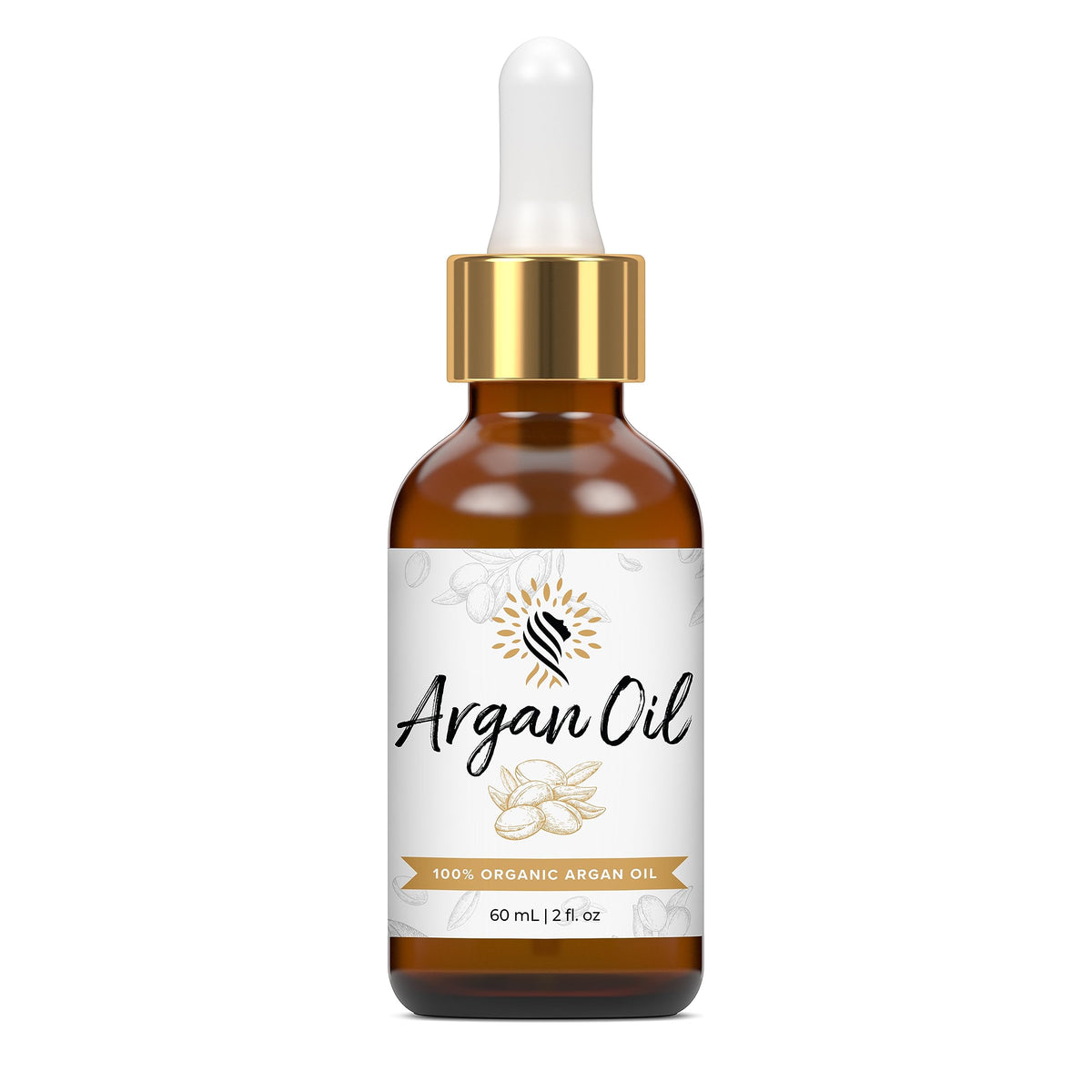 Argan Cosmetics front bottle view showing clean organic packaging and benefit
