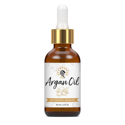 Argan Cosmetics front bottle view showing clean organic packaging and benefit