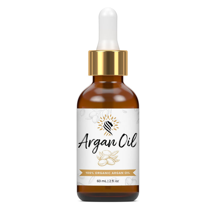 Argan Cosmetics front bottle view showing clean organic packaging and benefit