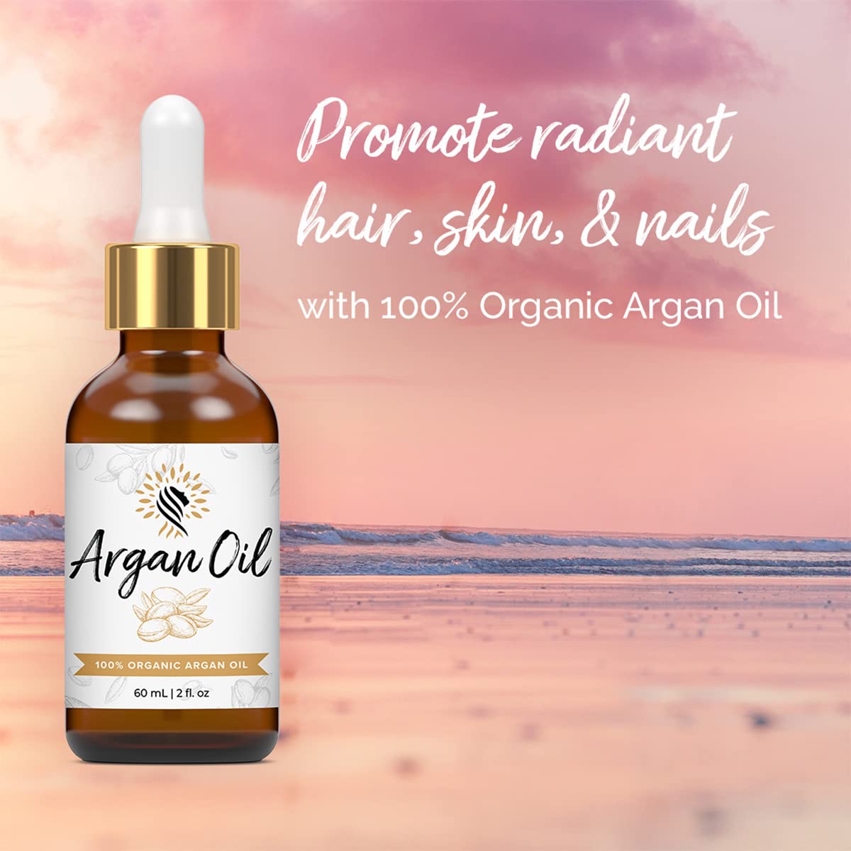Argan Cosmetics applied to hair for shine and frizz control benefit