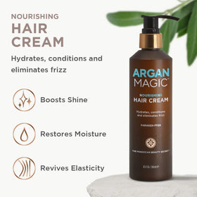 Argan Magic applied to damp hair demonstrating frizz control and easier styling benefits