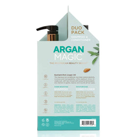 Argan Magic conditioner label close-up showing moisturizing benefits